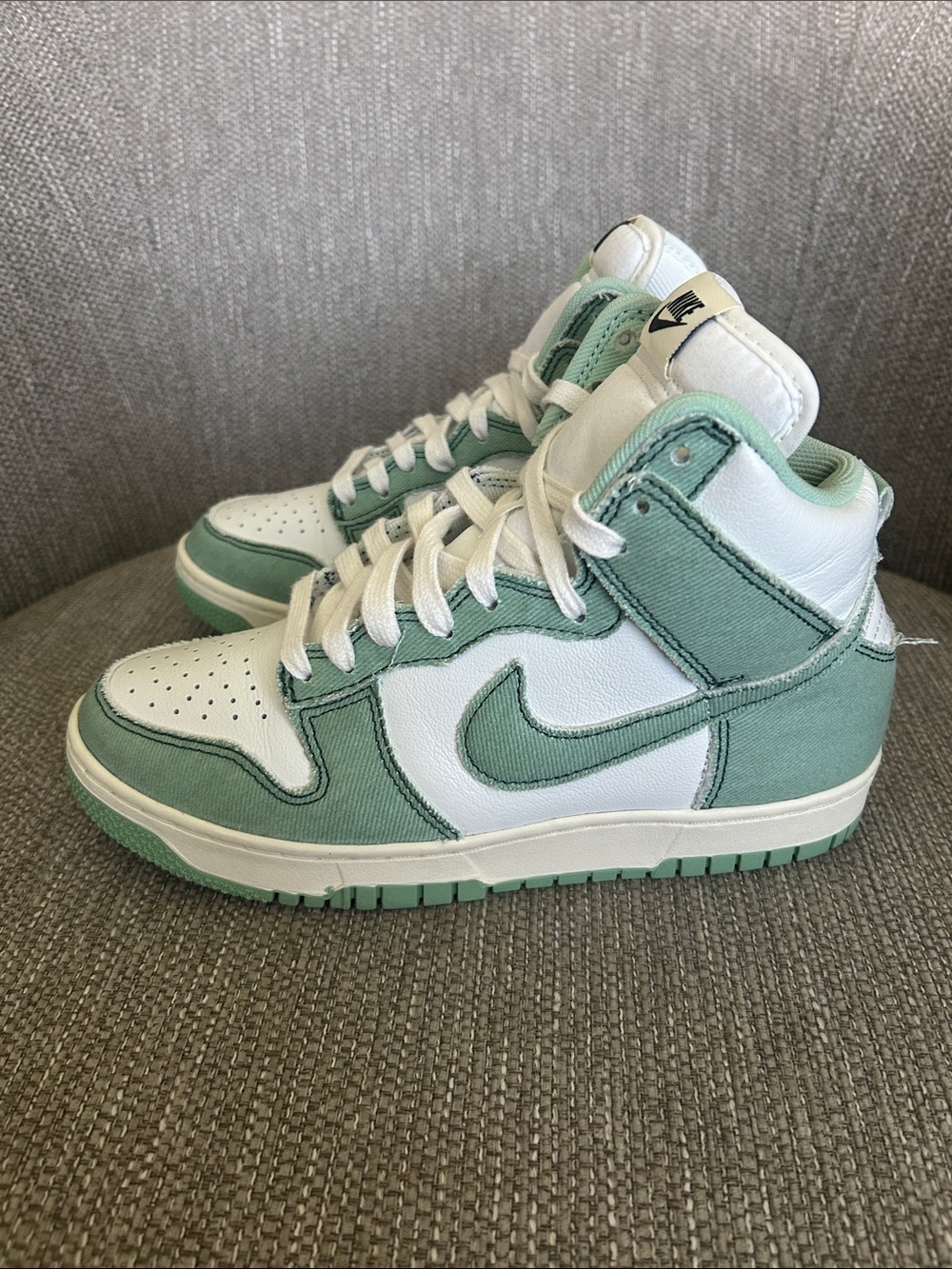 Nike Dunk High 1985 Enamel Green Denim Sneakers - Picture 2 of 7
